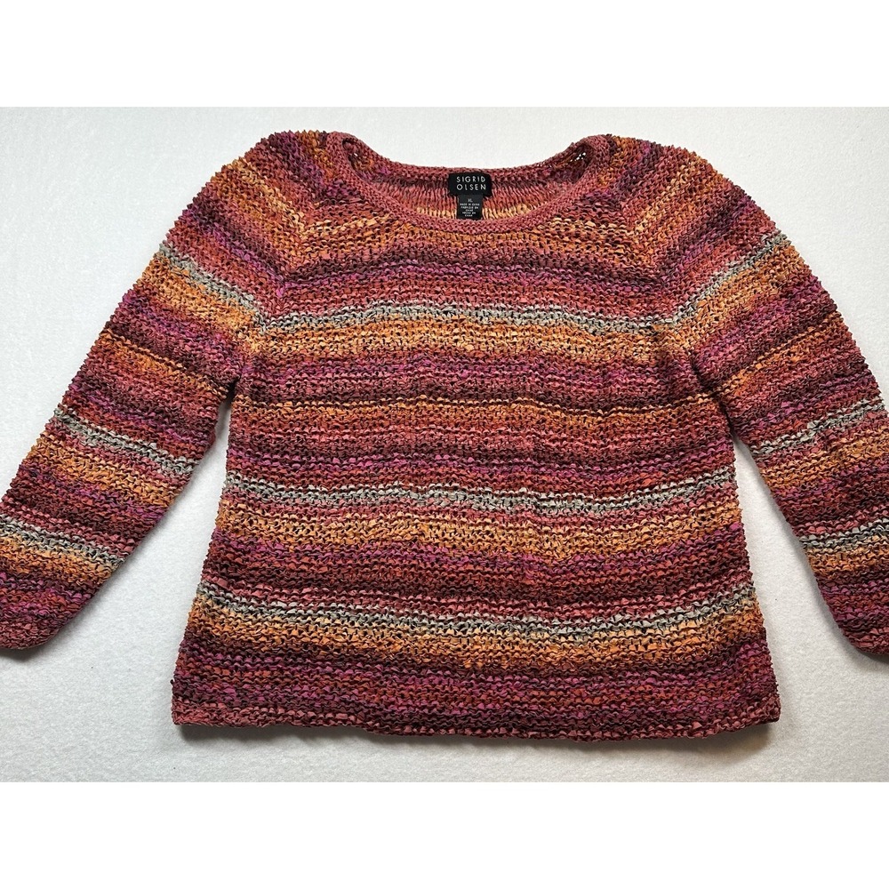 Sigrid‎ Olsen Women's Rainbow Stripe Sweater 100% Silk Size XL Long Sleeve